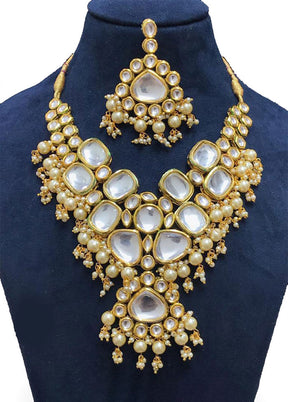 White Kundan Polki Jewellery Set With Mangtika - Indian Silk House Agencies