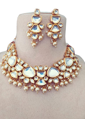 White Kundan Polki Choker Set With Earrings - Indian Silk House Agencies
