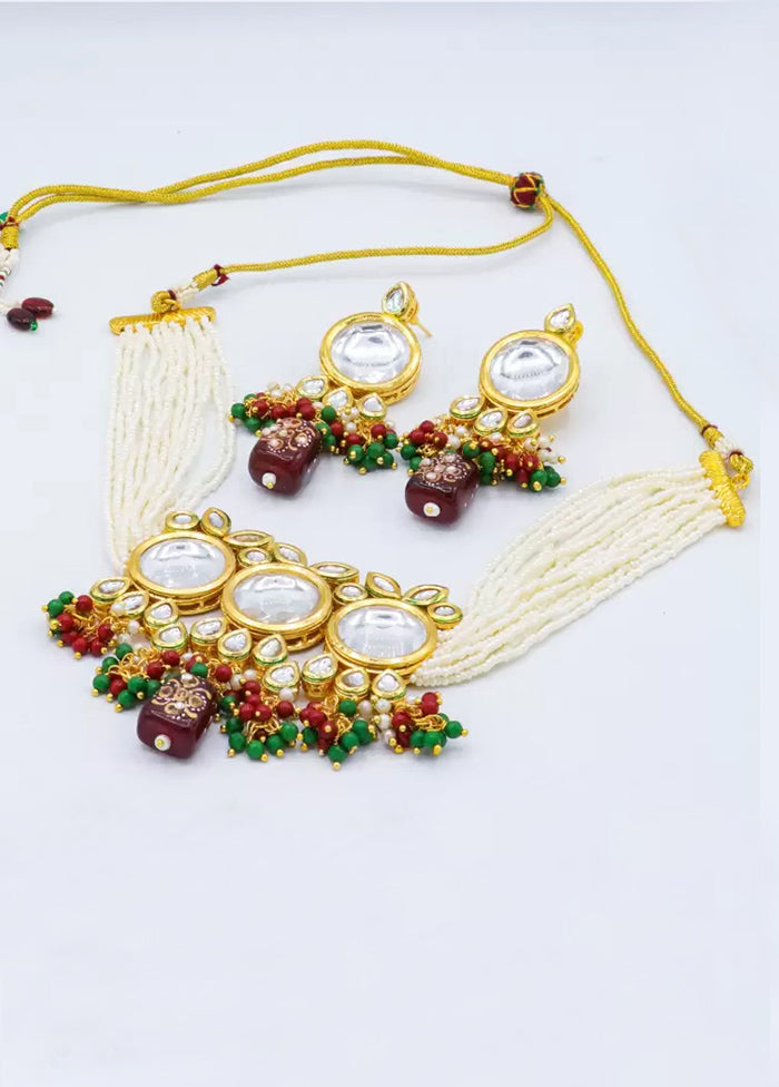 Maroon Beaded Polki Kundan Choker Set - Indian Silk House Agencies