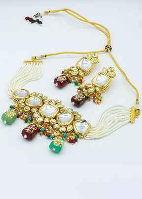 Maroon Beaded Polki Kundan Choker Set - Indian Silk House Agencies