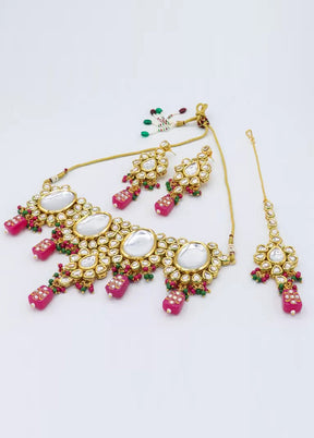 Rani Pink Beaded Kundan Choker Set With Mangtika - Indian Silk House Agencies