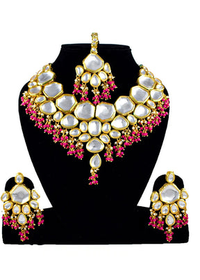 White Kundan Jewellery Set With Mangtika - Indian Silk House Agencies