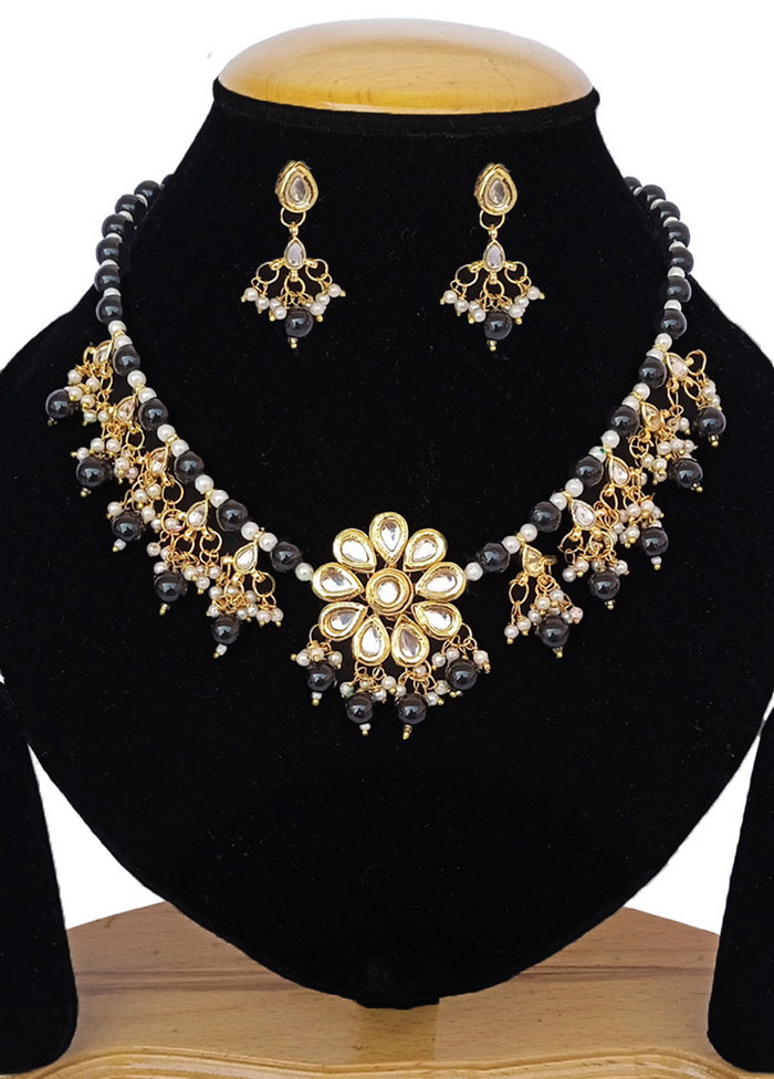 Black Kundan Work Alloy Necklace Set - Indian Silk House Agencies