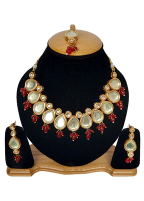 Maroon Kundan Jewellery Set With Mangtika - Indian Silk House Agencies