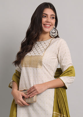 3 Pc White Readymade Cotton Suit Set - Indian Silk House Agencies