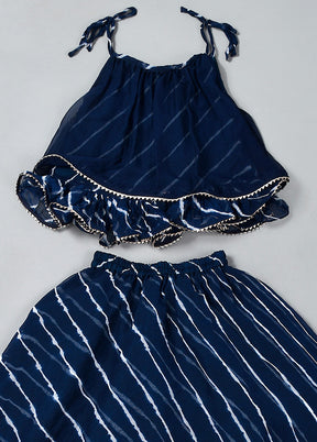 Navy Blue Cotton Gota Work Skirt Top - Indian Silk House Agencies
