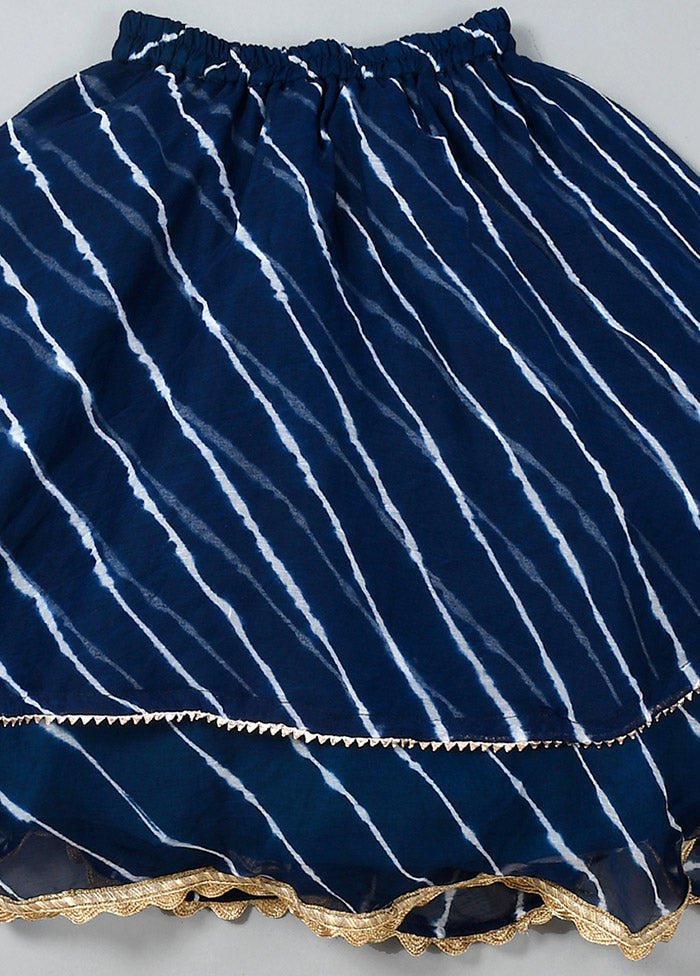 Navy Blue Cotton Gota Work Skirt Top - Indian Silk House Agencies