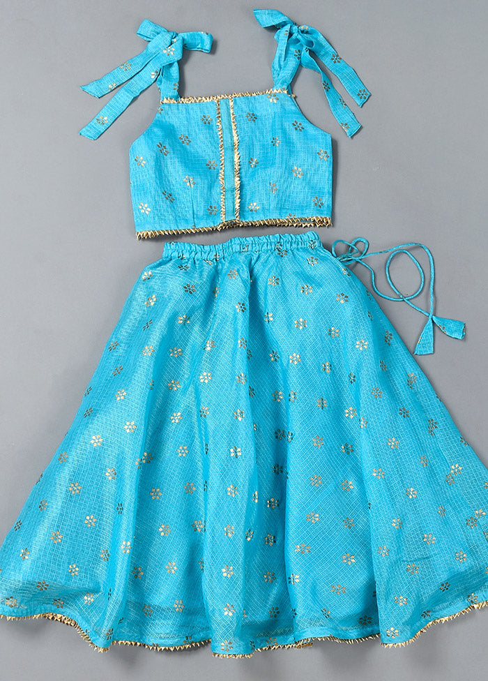 Blue Cotton Gota Work Skirt Top - Indian Silk House Agencies