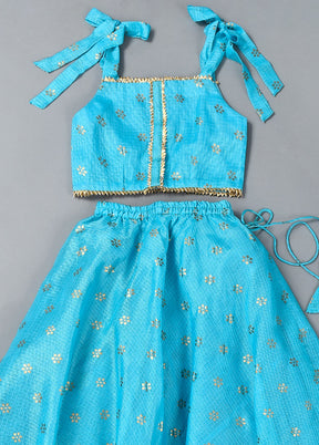 Blue Cotton Gota Work Skirt Top - Indian Silk House Agencies