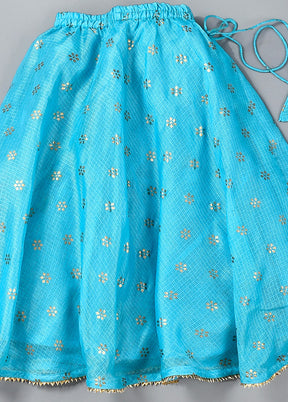 Blue Cotton Gota Work Skirt Top - Indian Silk House Agencies