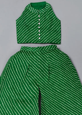 Green Cotton Potli Buttons Top Palazzo - Indian Silk House Agencies