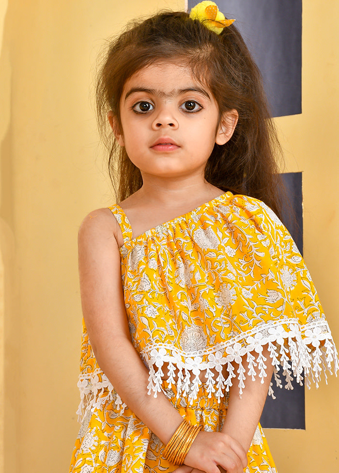Yellow Cotton Block Print Skirt Top - Indian Silk House Agencies