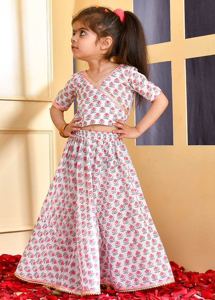 White Cotton Block Print Skirt Top - Indian Silk House Agencies