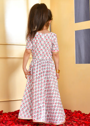 White Cotton Block Print Skirt Top - Indian Silk House Agencies