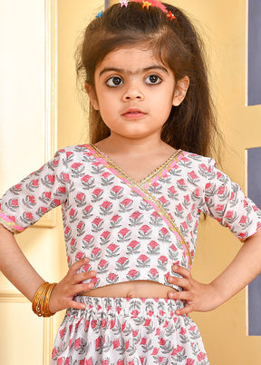 White Cotton Block Print Skirt Top - Indian Silk House Agencies