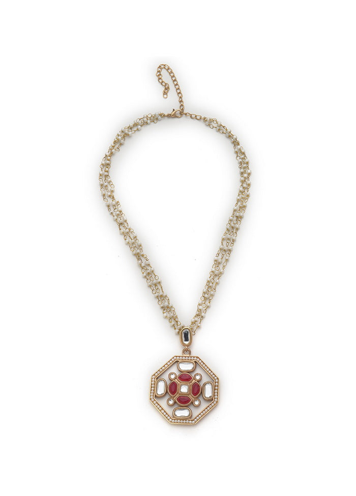 Estelle Polki Collection Pearl Gold Plated Necklace Set - Indian Silk House Agencies